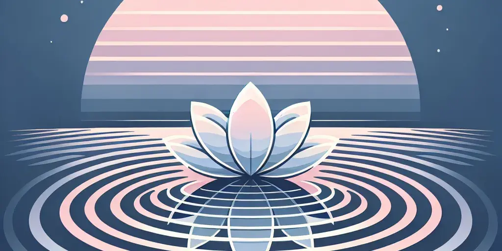 Minimalistic vector illustration of a lotus flower on a serene pond.