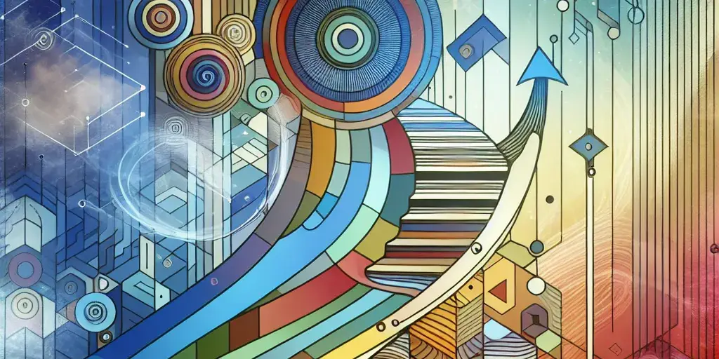 Abstract image symbolizing goal setting through vibrant patterns, gradients, and geometric shapes.