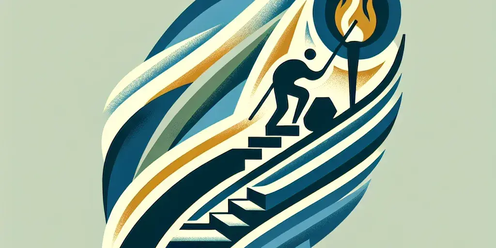 Abstract graphic symbolizing self-motivation with clean lines, ascending stairs, and calming color scheme.