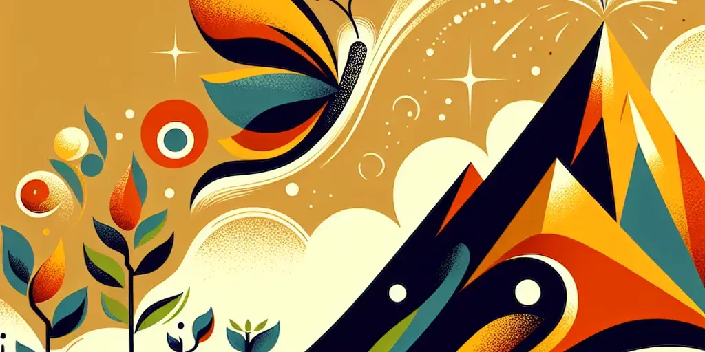 An abstract illustration portraying stages of progression and change symbolizing a personal development plan with bright, warm colors.