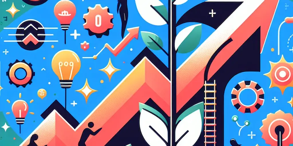 Vivid graphic with upward ladder, plant growth, and arrow symbolizing tips to increase self motivation.